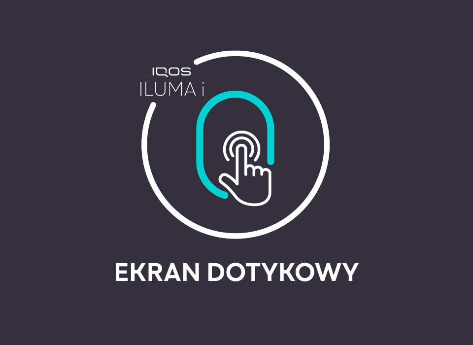 Biało-turkusowa ikona ilustrująca ekran dotykowy w IQOS-ie ILUMA i